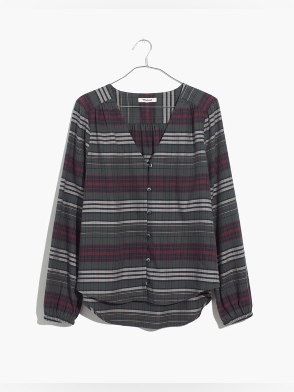 Madewell V-Neck Button-Down Shirt in Pineview Plaid flannel holiday fall winter - Picture 2 of 6